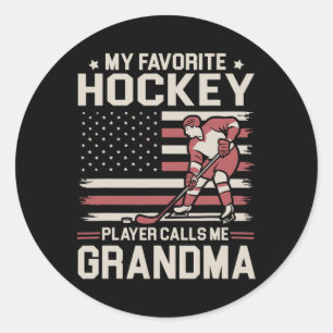 My Favorite Hockey Player Calls Me Grandma Us Flag Classic Round Sticker