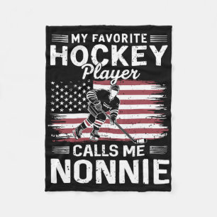 My Favorite Hockey Player Calls Me Nonnie Us Flag Fleece Blanket