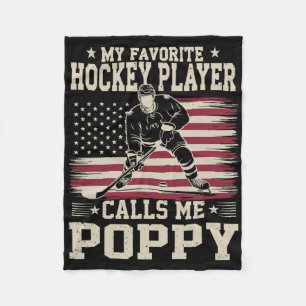 My Favorite Hockey Player Calls Me Poppy Us Flag Fleece Blanket