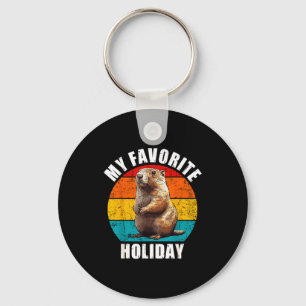 My Favorite Holiday Funny Groundhog Day 2025 Retro Key Ring