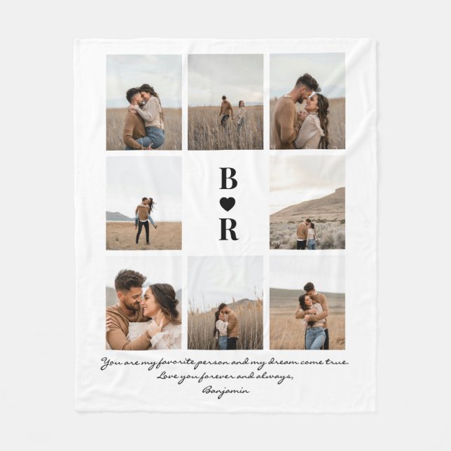 My Favorite Person Modern Script 8 Photo Monogram Fleece Blanket (Front)