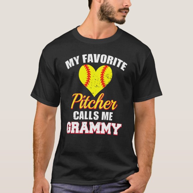 My Favorite Pitcher Calls Me Grammy Pitcher Softba T-Shirt (Front)