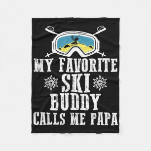 My Favorite Ski Buddy Calls Me Papa Funny Mountain Fleece Blanket