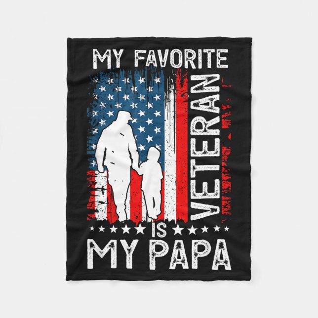 My Favorite Veteran Is My Papa Grandpa Thank You V Fleece Blanket (Front)