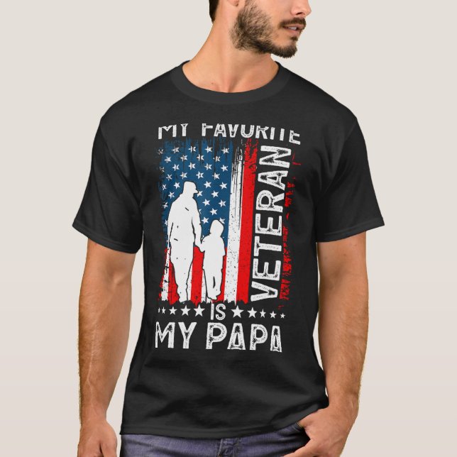 My Favorite Veteran Is My Papa Grandpa Thank You V T-Shirt (Front)