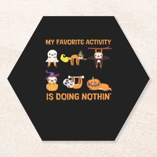 My Favourite Activity Is Doing Nothin' Retro Sloth Paper Coaster (Front)