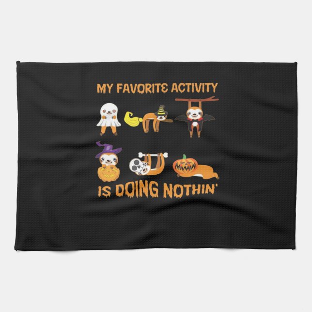 My Favourite Activity Is Doing Nothin' Retro Sloth Tea Towel (Horizontal)