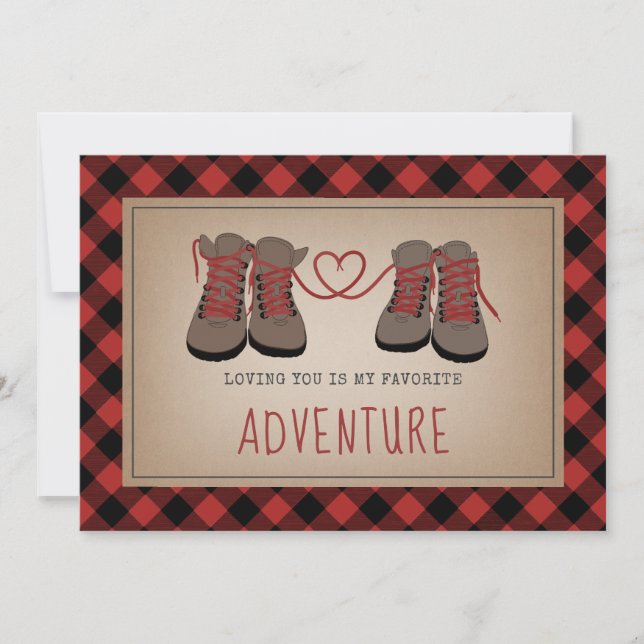 My Favourite Adventure Love Hiking Boots Valentine Invitation (Front)