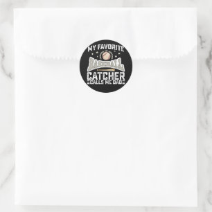 My Favourite Baseball Catcher Calls Me Dad Father Classic Round Sticker