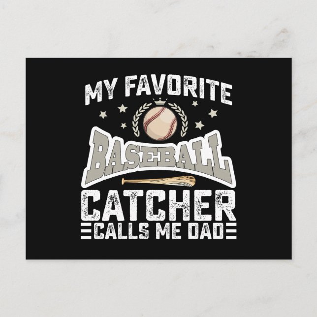 My Favourite Baseball Catcher Calls Me Dad Father Postcard (Front)