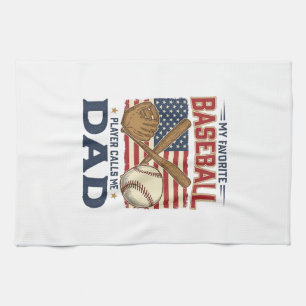My Favourite Baseball Player Calls Me Dad Vintage Tea Towel
