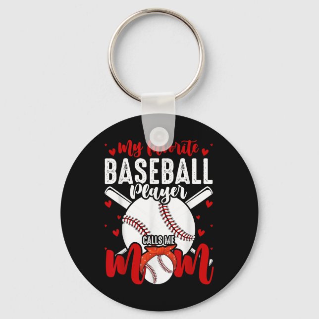 My Favourite Baseball Player Calls Me Mum Funny Mo Key Ring (Front)