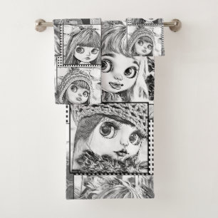 My favourite black and white patchwork dolls bath towel set