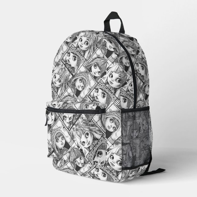 My favourite black and white patchwork dolls  printed backpack (Back Corner Right)