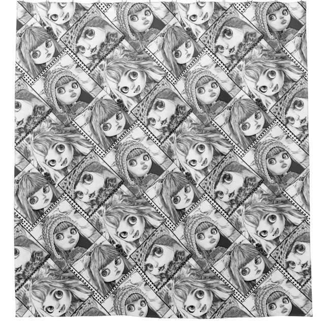 My favourite black and white patchwork dolls  shower curtain (Front)