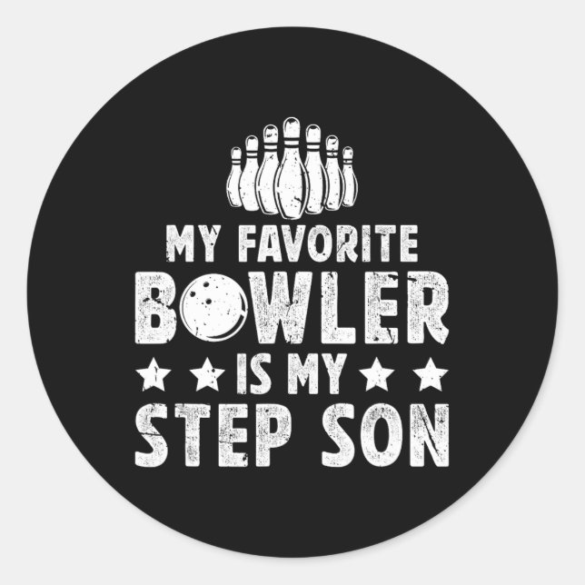 My Favourite Bowler Stepdad Bowling Step-dad Of A  Classic Round Sticker (Front)