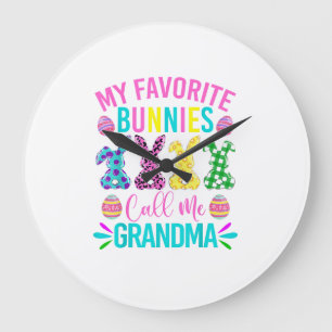 My Favourite Bunnies Call Me Grandma Shirt Cute Ea Large Clock