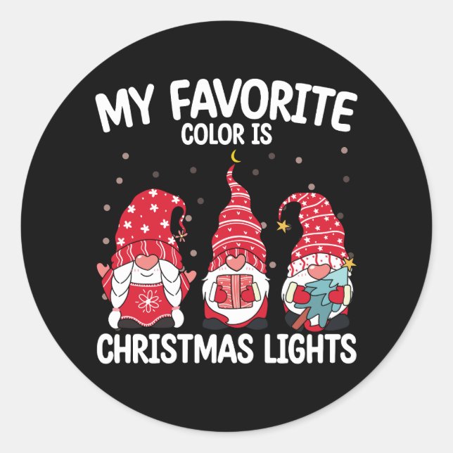 My Favourite Colour Is Christmas Lights Gnome Classic Round Sticker (Front)