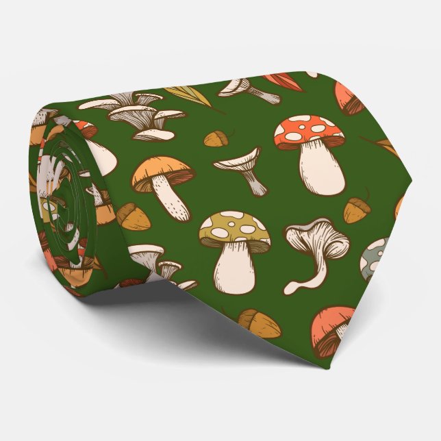 "My favourite colour is fall" mushrooms pattern Tie (Rolled)