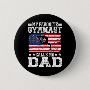 My Favourite Gymnast Calls Me Dad Usa Flag Father' 6 Cm Round Badge