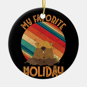 My Favourite Holiday Ground Hog Sunset Groundhog Ceramic Tree Decoration