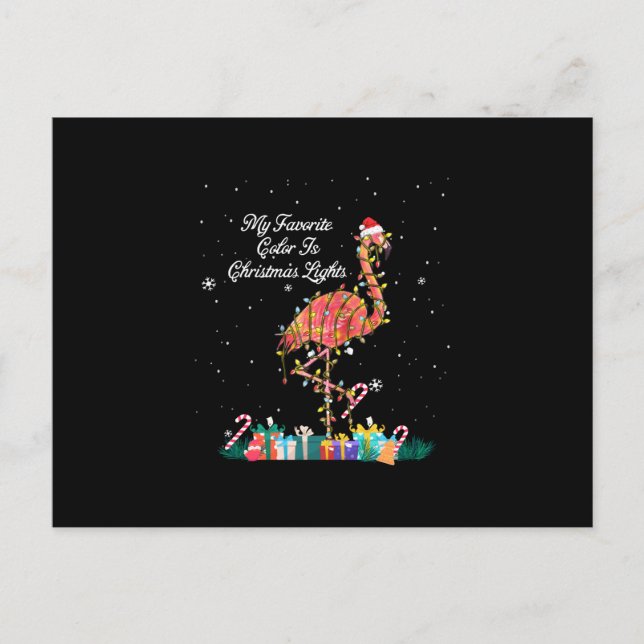 My Favourite Is Christmas Lights Costume Flamingo Holiday Postcard (Front)