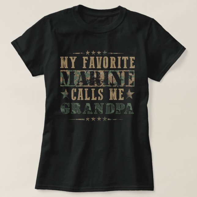 My Favourite Marine Calls Me Grandpa American Flag T-Shirt (Design Front)