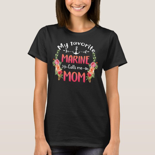 My Favourite Marine Calls Me Mum Flower Military M T-Shirt (Front)