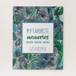 My Favourite Memories are with Grandma Flowers Jigsaw Puzzle<br><div class="desc">Original artwork of watercolor blue & purple flowers frame a sweet quote that reads "My Favourite Memories were made with Grandma". This garden themed floral design is elegant and sentimental, and provides for a challenging puzzle experience. Add your own text, or leave as is, and celebrate the wonderful mother or...</div>