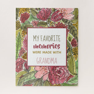 My Favourite Memories are with Grandma Pink Flower Jigsaw Puzzle