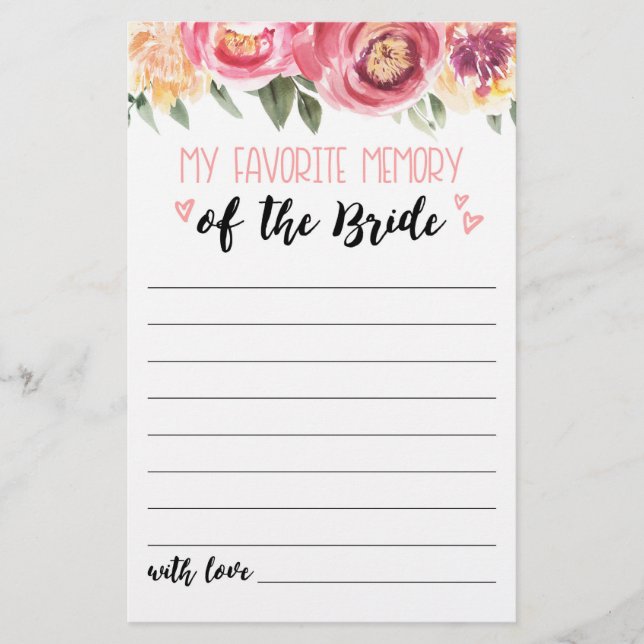 My favourite memory Bridal Shower or Hen Party gam (Front)