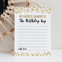 My Favourite memory of the Birthday boy Game Card