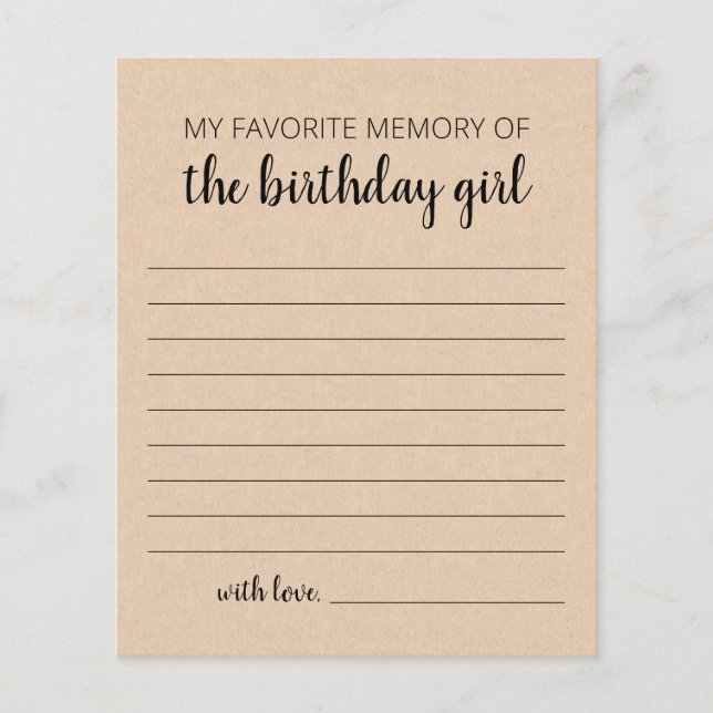 My Favourite Memory Of The Birthday Girl (Front)