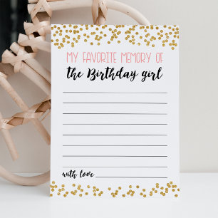 My Favourite memory of the Birthday girl Game Card