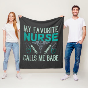 My Favourite Nurse Calls Me Babe Vintage Fleece Blanket