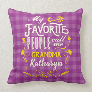 My Favourite People Call Me Grandma Purple Gingham Cushion