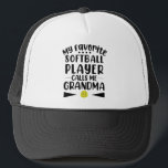 My Favourite Softball Player Calls Me Grandma Trucker Hat<br><div class="desc">Make your own trucker hat. The design tool allows you to add your art, designs, or photos to create a unique all American trucker hat! You can add text using cool fonts and see a preview of your creation! Our simple to personalise Trucker Hat has no minimum orders & is...</div>
