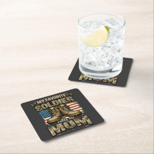 My favourite soldier calls me mum square paper coaster