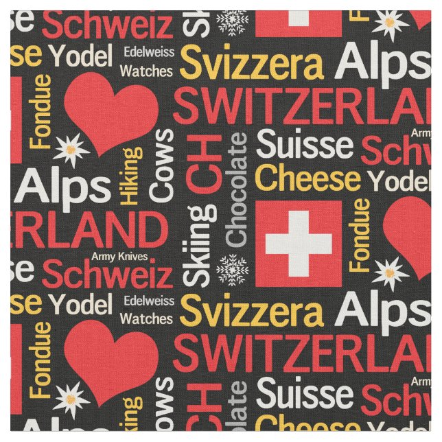 My Favourite Things About Switzerland Fabric (Close Up)