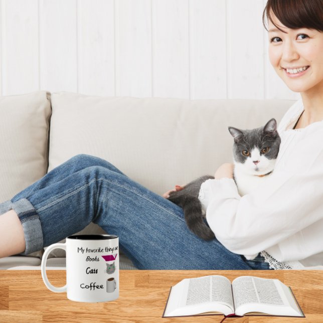 My favourite things Books, Cats, Coffee Two-Tone Coffee Mug (Creator Uploaded)