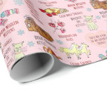 My Favourite Things Hand Drawn Christmas Retro Pin Wrapping Paper<br><div class="desc">This hand drawn pink gift wrap inspired by the musical "The Sound of Music" lets you create your own pink paper packages tied up with strings! The whimsical images all come from the song "My Favourite Things." Raindrops on Roses, Whiskers on Kittens, Bright Copper Kettles, Warm Woollen Mittens, Cream Coloured...</div>