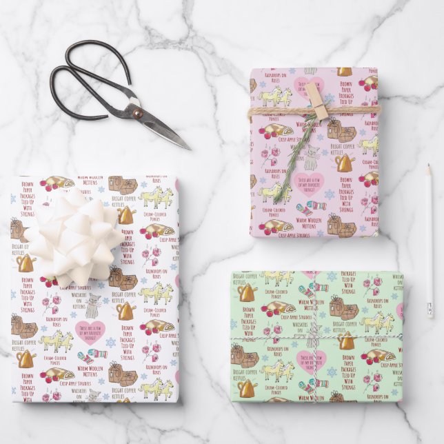 My Favourite Things Sound of Music Cute Hand-Drawn Wrapping Paper Sheet (Front)