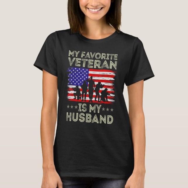 My Favourite Veteran Is My Husband American Flag V T-Shirt (Front)