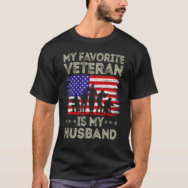 My Favourite Veteran Is My Husband American Flag V T-Shirt (Front)