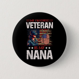 My Favourite Veteran Is My Nana Usa Flag Vintage 6 Cm Round Badge