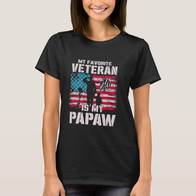 My Favourite Veteran Is My Papaw American Flag Fat T-Shirt (Front)