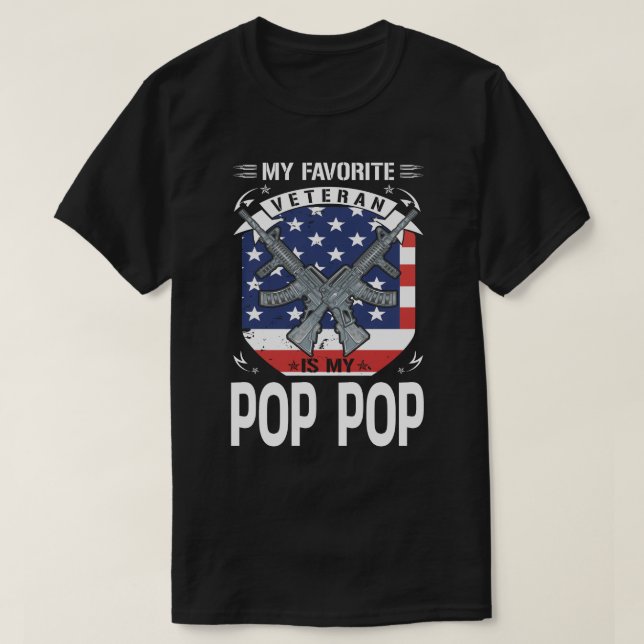 My Favourite Veteran Is My POP POP US Flag T-Shirt (Design Front)