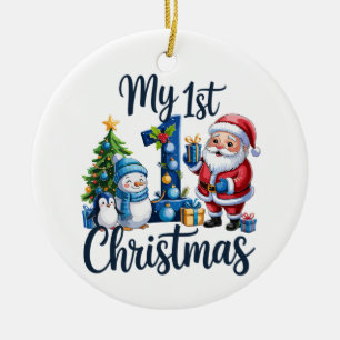 My First 1st Christmas Blue Baby Boy Xmas Snowman Ceramic Tree Decoration