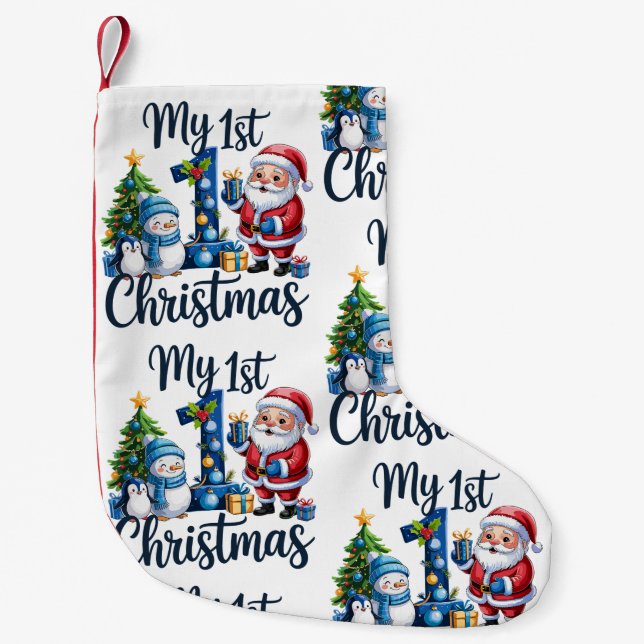 My First 1st Christmas Blue Baby Boy Xmas Snowman Small Christmas Stocking (Front)