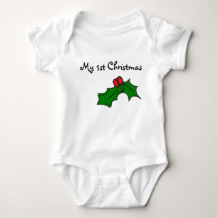 My first / 1st Christmas - Christmas holly Baby Bodysuit